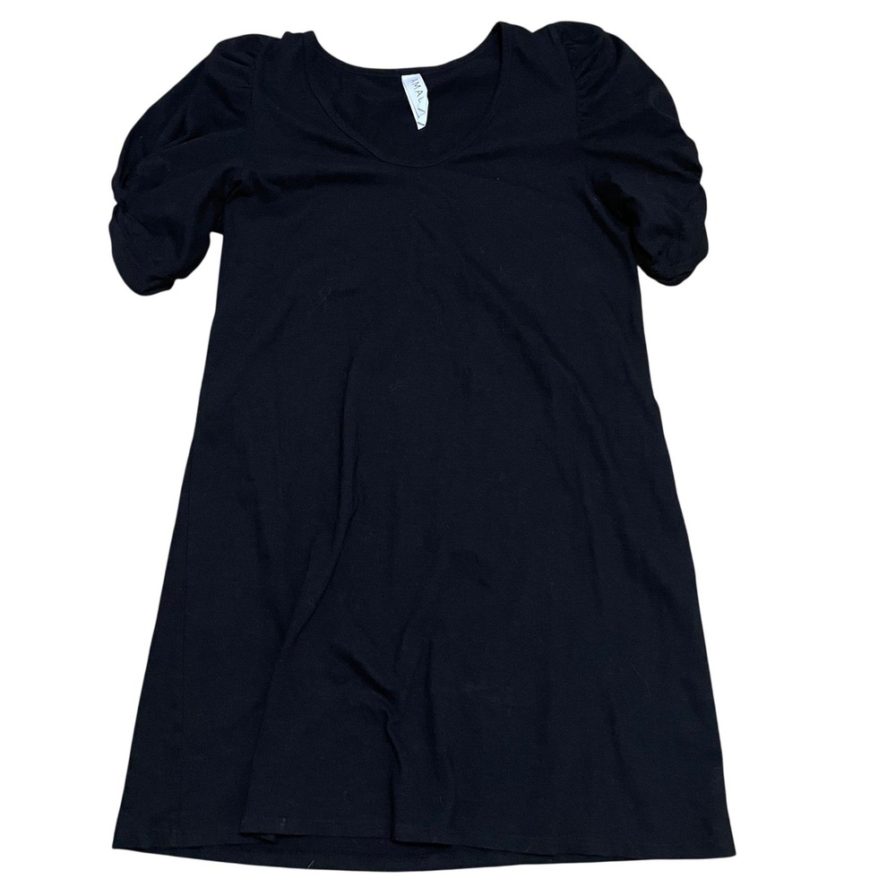 Amadi Anthropologie Women's MP Black Cotton Puffed Sleeve Scoop Neck Mini Dress